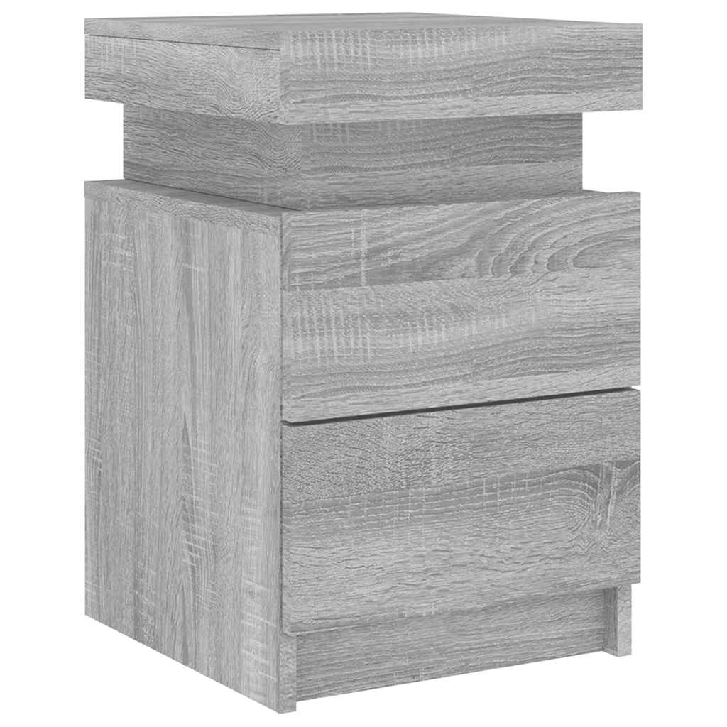 Nachttisch mit LED-Leuchten Grau Sonoma 35x39x55 cm